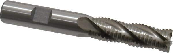 Interstate - 1/2" Diam, Coarse Pitch, 1-5/8" LOC, 4 Flute Cobalt Roughing Square End Mill - Uncoated, 3-5/8" OAL, 1/2" Shank Diam, Single End, Centercutting - Eagle Tool & Supply