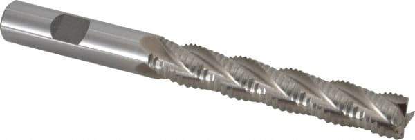 Interstate - 1/2" Diam, Coarse Pitch, 3" LOC, 4 Flute Cobalt Roughing Square End Mill - Uncoated, 5" OAL, 1/2" Shank Diam, Single End, Centercutting - Eagle Tool & Supply
