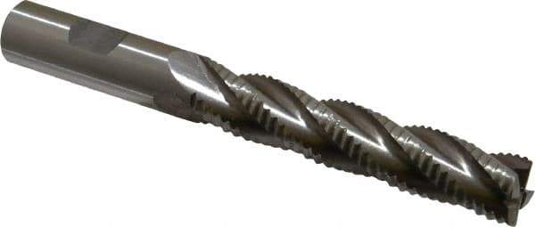 Interstate - 5/8" Diam, Coarse Pitch, 3-1/8" LOC, 4 Flute Cobalt Roughing Square End Mill - Uncoated, 5-1/4" OAL, 5/8" Shank Diam, Single End, Centercutting - Eagle Tool & Supply