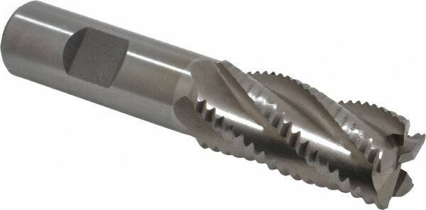Interstate - 7/8" Diam, Coarse Pitch, 1-7/8" LOC, 5 Flute Cobalt Roughing Square End Mill - Uncoated, 4-1/8" OAL, 3/4" Shank Diam, Single End, Centercutting - Eagle Tool & Supply
