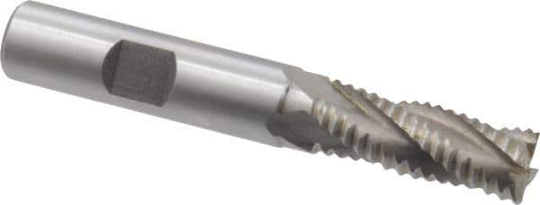 Interstate - 15/32" Diam, Coarse Pitch, 1-1/4" LOC, 4 Flute Cobalt Roughing Square End Mill - Uncoated, 3-1/4" OAL, 1/2" Shank Diam, Single End, Centercutting - Eagle Tool & Supply