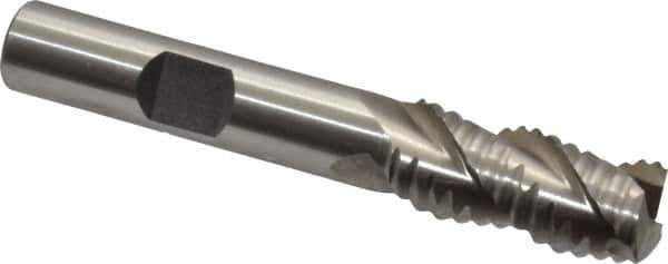 Interstate - 7/16" Diam, Coarse Pitch, 1" LOC, 3 Flute Cobalt Roughing Square End Mill - Uncoated, 2-11/16" OAL, 3/8" Shank Diam, Single End, Centercutting - Eagle Tool & Supply