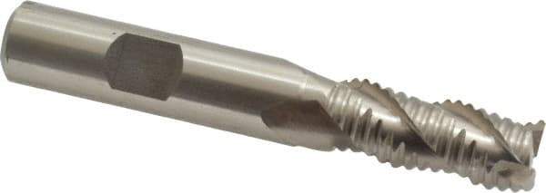 Interstate - 15/32" Diam, Coarse Pitch, 1-1/4" LOC, 3 Flute Cobalt Roughing Square End Mill - Uncoated, 3-1/4" OAL, 1/2" Shank Diam, Single End, Centercutting - Eagle Tool & Supply