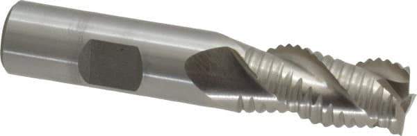 Interstate - 5/8" Diam, Coarse Pitch, 1-1/4" LOC, 3 Flute Cobalt Roughing Square End Mill - Uncoated, 3-3/8" OAL, 5/8" Shank Diam, Single End, Centercutting - Eagle Tool & Supply