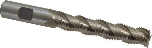 Interstate - 5/8" Diam, Coarse Pitch, 3-1/8" LOC, 3 Flute Cobalt Roughing Square End Mill - Uncoated, 5-1/4" OAL, 5/8" Shank Diam, Single End, Centercutting - Eagle Tool & Supply
