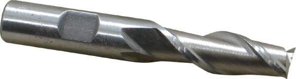 Interstate - 1/2", 1-1/4" LOC, 1/2" Shank Diam, 3-1/4" OAL, 2 Flute, High Speed Steel Square End Mill - Single End, Uncoated, Spiral Flute, Centercutting, Right Hand Cut, Right Hand Flute - Eagle Tool & Supply