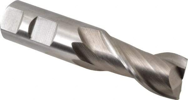 Interstate - 1", 2" LOC, 1" Shank Diam, 4-1/2" OAL, 2 Flute, High Speed Steel Square End Mill - Single End, Uncoated, Spiral Flute, Centercutting, Right Hand Cut, Right Hand Flute - Eagle Tool & Supply
