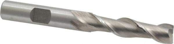 Interstate - 3/8", 1-1/2" LOC, 3/8" Shank Diam, 3-1/4" OAL, 2 Flute, High Speed Steel Square End Mill - Single End, Uncoated, Spiral Flute, Centercutting, Right Hand Cut, Right Hand Flute - Eagle Tool & Supply