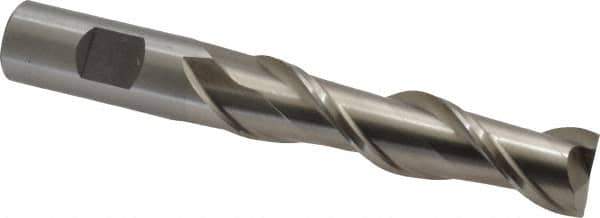 Interstate - 3/4", 3" LOC, 3/4" Shank Diam, 5-1/4" OAL, 2 Flute, High Speed Steel Square End Mill - Single End, Uncoated, Spiral Flute, Centercutting, Right Hand Cut, Right Hand Flute - Eagle Tool & Supply