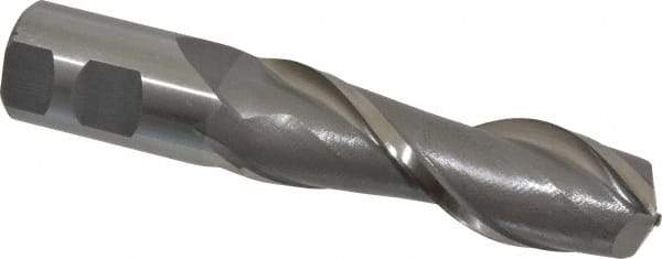 Interstate - 1-1/4", 4" LOC, 1-1/4" Shank Diam, 6-1/2" OAL, 2 Flute, High Speed Steel Square End Mill - Single End, Uncoated, Spiral Flute, Centercutting, Right Hand Cut, Right Hand Flute - Eagle Tool & Supply