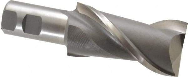 Interstate - 2", 4" LOC, 1-1/4" Shank Diam, 6-1/2" OAL, 2 Flute, High Speed Steel Square End Mill - Single End, Uncoated, Spiral Flute, Centercutting, Right Hand Cut, Right Hand Flute - Eagle Tool & Supply