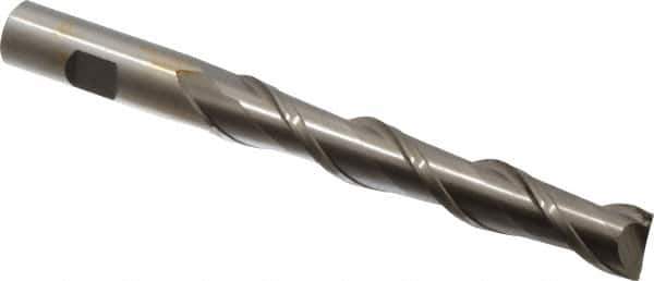 Interstate - 5/8", 4" LOC, 5/8" Shank Diam, 6-1/8" OAL, 2 Flute, High Speed Steel Square End Mill - Single End, Uncoated, Spiral Flute, 37° Helix, Centercutting, Right Hand Cut, Right Hand Flute - Eagle Tool & Supply