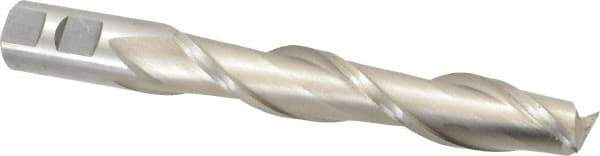 Interstate - 7/8", 5" LOC, 7/8" Shank Diam, 7-1/4" OAL, 2 Flute, High Speed Steel Square End Mill - Single End, Uncoated, Spiral Flute, 37° Helix, Centercutting, Right Hand Cut, Right Hand Flute - Eagle Tool & Supply