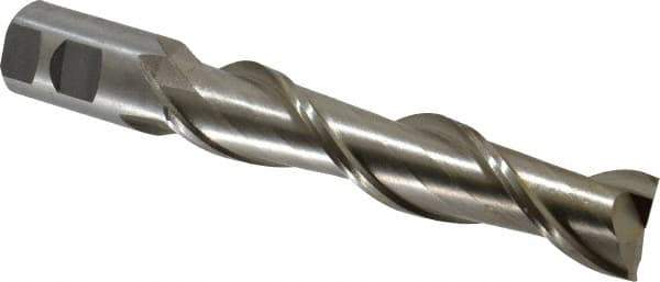 Interstate - 1-1/4", 6" LOC, 1-1/4" Shank Diam, 8-1/2" OAL, 2 Flute, High Speed Steel Square End Mill - Single End, Uncoated, Spiral Flute, 37° Helix, Centercutting, Right Hand Cut, Right Hand Flute - Eagle Tool & Supply