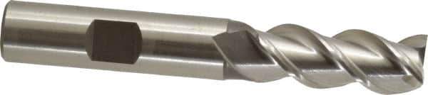 Interstate - 1/2" Diam, 1-1/4" LOC, 3 Flute Cobalt Roughing & Finishing Square End Mill - Uncoated, 3-1/4" OAL, 1/2" Shank Diam, Straight Shank, 45° Helix, Centercutting - Eagle Tool & Supply