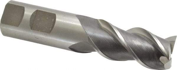 Interstate - 1" Diam, 2" LOC, 3 Flute Cobalt Roughing & Finishing Square End Mill - Uncoated, 4-1/2" OAL, 1" Shank Diam, Straight Shank, 45° Helix, Centercutting - Eagle Tool & Supply