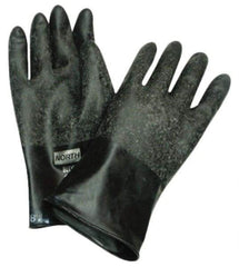 North - Size M (8), 14" Long, 32 mil Thick, Butyl Chemical Resistant Gloves - Textured Finish, Rolled Cuff, Black - Eagle Tool & Supply