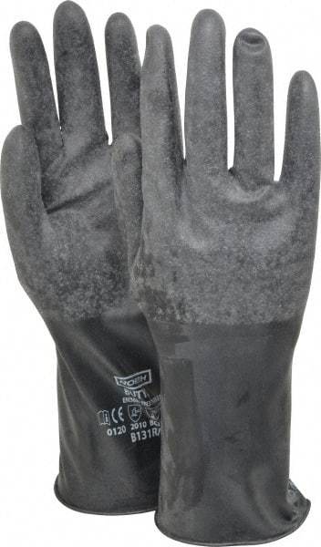 North - Size M (8), 14" Long, 17 mil Thick, Butyl Chemical Resistant Gloves - Textured Finish, Rolled Cuff, Black - Eagle Tool & Supply