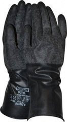North - Size M (8), 11" Long, 16 mil Thick, Butyl Chemical Resistant Gloves - Textured Finish, Rolled Cuff, Black - Eagle Tool & Supply