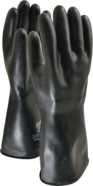 North - Size L (9), 14" Long, 32 mil Thick, Butyl Chemical Resistant Gloves - Smooth Finish, Rolled Cuff, Black - Eagle Tool & Supply