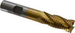 Interstate - 9/16" Diam, Coarse Pitch, 1-3/8" LOC, 4 Flute Cobalt Roughing Square End Mill - TiN Finish, 3-3/8" OAL, 1/2" Shank Diam, Single End, Centercutting - Eagle Tool & Supply