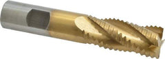 Interstate - 13/16" Diam, Coarse Pitch, 1-7/8" LOC, 4 Flute Cobalt Roughing Square End Mill - TiN Finish, 4-1/8" OAL, 3/4" Shank Diam, Single End, Centercutting - Eagle Tool & Supply