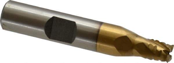 Interstate - 1/4" Diam, 5/16" LOC, 4 Flute Cobalt Roughing & Finishing Square End Mill - TiN Finish, 2-1/8" OAL, 3/8" Shank Diam, Weldon Shank, 30° Helix, Non-Centercutting - Eagle Tool & Supply
