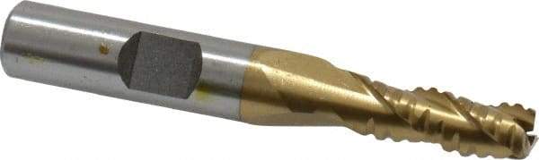 Interstate - 9/32" Diam, 3/4" LOC, 3 Flute Cobalt Roughing & Finishing Square End Mill - TiN Finish, 2-1/2" OAL, 3/8" Shank Diam, Weldon Shank, 30° Helix, Non-Centercutting - Eagle Tool & Supply