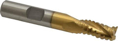 Interstate - 11/32" Diam, 3/4" LOC, 3 Flute Cobalt Roughing & Finishing Square End Mill - TiN Finish, 2-1/2" OAL, 3/8" Shank Diam, Weldon Shank, 30° Helix, Non-Centercutting - Eagle Tool & Supply