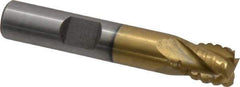 Interstate - 3/8" Diam, 7/16" LOC, 4 Flute Cobalt Roughing & Finishing Square End Mill - TiN Finish, 2-3/16" OAL, 3/8" Shank Diam, Weldon Shank, 30° Helix, Non-Centercutting - Eagle Tool & Supply