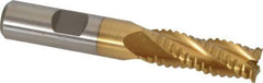 Interstate - 15/32" Diam, 1-1/4" LOC, 4 Flute Cobalt Roughing & Finishing Square End Mill - TiN Finish, 3-1/4" OAL, 1/2" Shank Diam, Weldon Shank, 30° Helix, Non-Centercutting - Eagle Tool & Supply