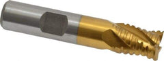 Interstate - 1/2" Diam, 5/8" LOC, 4 Flute Cobalt Roughing & Finishing Square End Mill - TiN Finish, 2-5/8" OAL, 1/2" Shank Diam, Weldon Shank, 30° Helix, Non-Centercutting - Eagle Tool & Supply