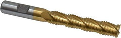 Interstate - 1/2" Diam, 2-1/2" LOC, 4 Flute Cobalt Roughing & Finishing Square End Mill - TiN Finish, 4-1/2" OAL, 1/2" Shank Diam, Weldon Shank, 30° Helix, Non-Centercutting - Eagle Tool & Supply