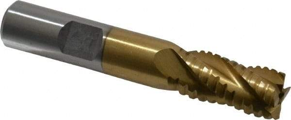 Interstate - 1/2" Diam, 1" LOC, 4 Flute Cobalt Roughing & Finishing Square End Mill - TiN Finish, 3" OAL, 1/2" Shank Diam, Weldon Shank, 30° Helix, Non-Centercutting - Eagle Tool & Supply