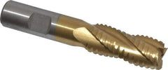 Interstate - 11/16" Diam, 1-5/8" LOC, 4 Flute Cobalt Roughing & Finishing Square End Mill - TiN Finish, 3-3/4" OAL, 5/8" Shank Diam, Weldon Shank, 30° Helix, Non-Centercutting - Eagle Tool & Supply