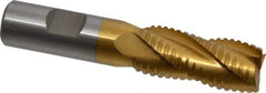 Interstate - 13/16" Diam, 1-7/8" LOC, 4 Flute Cobalt Roughing & Finishing Square End Mill - TiN Finish, 4-1/8" OAL, 3/4" Shank Diam, Weldon Shank, 30° Helix, Non-Centercutting - Eagle Tool & Supply