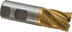 Interstate - 1" Diam, 1-1/8" LOC, 6 Flute Cobalt Roughing & Finishing Square End Mill - TiN Finish, 3-5/8" OAL, 1" Shank Diam, Weldon Shank, 30° Helix, Non-Centercutting - Eagle Tool & Supply