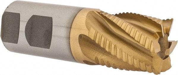 Interstate - 1-1/4" Diam, 1-3/8" LOC, 6 Flute Cobalt Roughing & Finishing Square End Mill - TiN Finish, 3-7/8" OAL, 1-1/4" Shank Diam, Weldon Shank, 30° Helix, Non-Centercutting - Eagle Tool & Supply