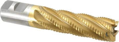 Interstate - 1-1/4" Diam, 4" LOC, 6 Flute Cobalt Roughing & Finishing Square End Mill - TiN Finish, 6-1/2" OAL, 1-1/4" Shank Diam, Weldon Shank, 30° Helix, Non-Centercutting - Eagle Tool & Supply