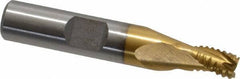 Interstate - 1/4" Diam, Coarse Pitch, 5/16" LOC, 3 Flute Cobalt Roughing Square End Mill - TiN Finish, 2-1/8" OAL, 3/8" Shank Diam, Single End, Centercutting - Eagle Tool & Supply