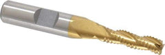 Interstate - 1/4" Diam, Coarse Pitch, 7/8" LOC, 3 Flute Cobalt Roughing Square End Mill - TiN Finish, 2-11/16" OAL, 3/8" Shank Diam, Single End, Centercutting - Eagle Tool & Supply