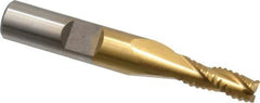 Interstate - 1/4" Diam, Coarse Pitch, 5/8" LOC, 3 Flute Cobalt Roughing Square End Mill - TiN Finish, 2-7/16" OAL, 3/8" Shank Diam, Single End, Centercutting - Eagle Tool & Supply