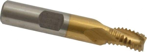 Interstate - 5/16" Diam, Coarse Pitch, 7/16" LOC, 3 Flute Cobalt Roughing Square End Mill - TiN Finish, 2-3/16" OAL, 3/8" Shank Diam, Single End, Centercutting - Eagle Tool & Supply