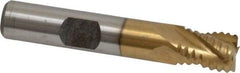 Interstate - 3/8" Diam, Coarse Pitch, 7/16" LOC, 4 Flute Cobalt Roughing Square End Mill - TiN Finish, 2-3/16" OAL, 3/8" Shank Diam, Single End, Centercutting - Eagle Tool & Supply