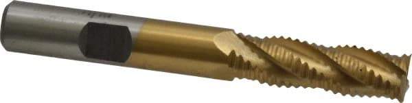 Interstate - 3/8" Diam, Coarse Pitch, 1-1/8" LOC, 4 Flute Cobalt Roughing Square End Mill - TiN Finish, 2-15/16" OAL, 3/8" Shank Diam, Single End, Centercutting - Eagle Tool & Supply