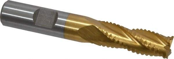 Interstate - 15/32" Diam, Coarse Pitch, 1-1/4" LOC, 4 Flute Cobalt Roughing Square End Mill - TiN Finish, 3-1/4" OAL, 1/2" Shank Diam, Single End, Centercutting - Eagle Tool & Supply