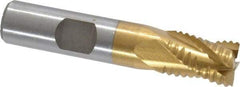 Interstate - 1/2" Diam, Coarse Pitch, 5/8" LOC, 4 Flute Cobalt Roughing Square End Mill - TiN Finish, 2-5/8" OAL, 1/2" Shank Diam, Single End, Centercutting - Eagle Tool & Supply