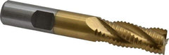 Interstate - 1/2" Diam, Coarse Pitch, 1-1/4" LOC, 4 Flute Cobalt Roughing Square End Mill - TiN Finish, 3-1/4" OAL, 1/2" Shank Diam, Single End, Centercutting - Eagle Tool & Supply