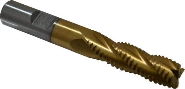 Interstate - 1/2" Diam, Coarse Pitch, 1-5/8" LOC, 4 Flute Cobalt Roughing Square End Mill - TiN Finish, 3-5/8" OAL, 1/2" Shank Diam, Single End, Centercutting - Eagle Tool & Supply