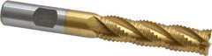 Interstate - 1/2" Diam, Coarse Pitch, 2" LOC, 4 Flute Cobalt Roughing Square End Mill - TiN Finish, 4" OAL, 1/2" Shank Diam, Single End, Centercutting - Eagle Tool & Supply